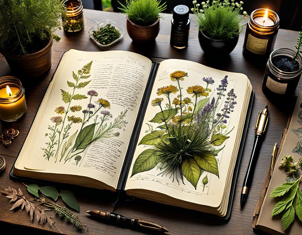 Botanical Journal with Detailed Plant Drawings