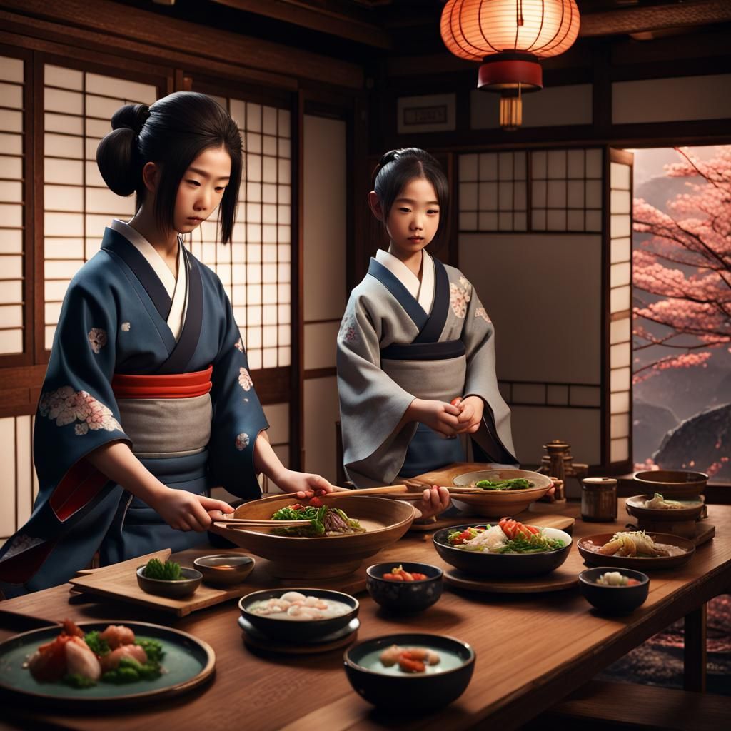 Japanese Family Dinner in Old Style House