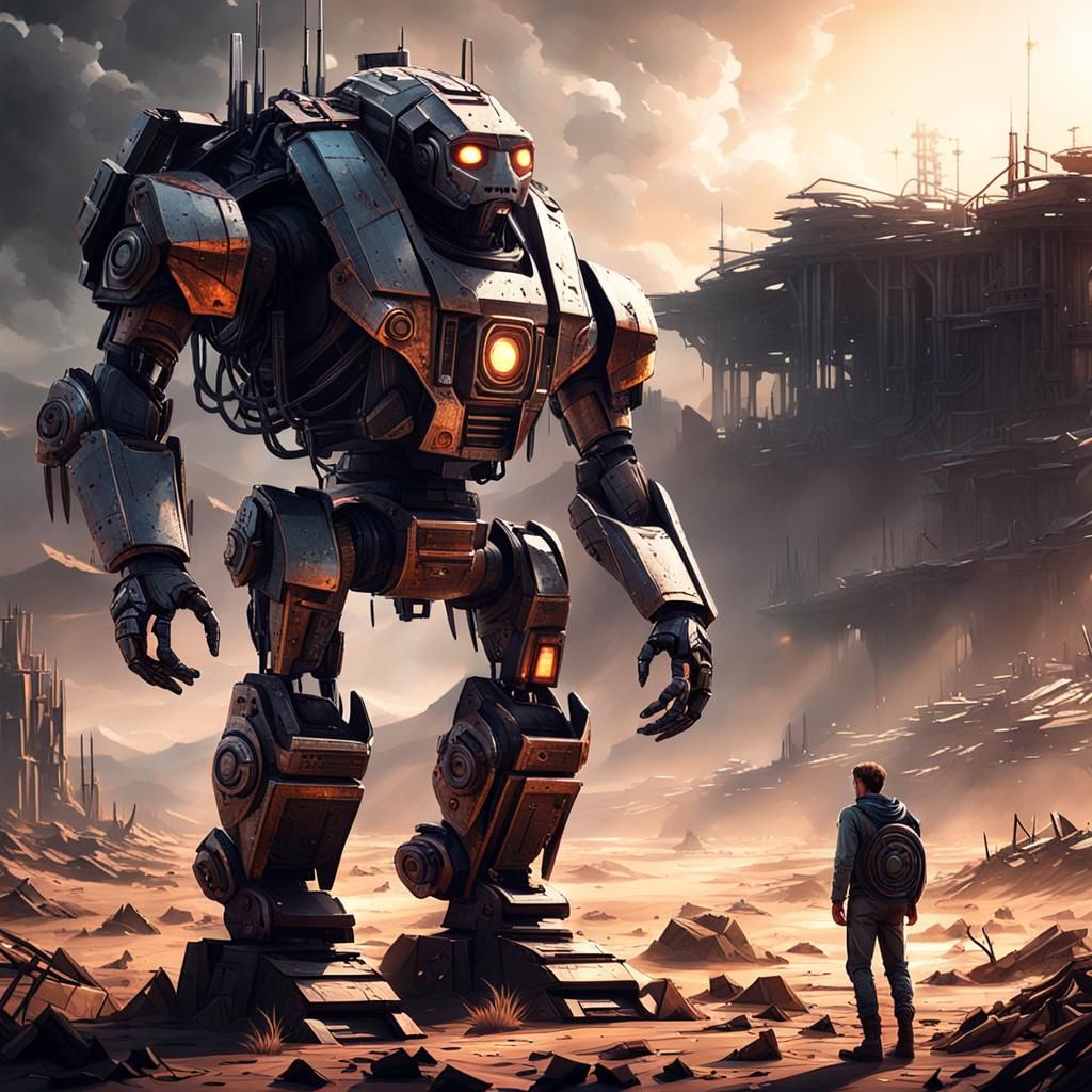 Robot Noah in Post-Apocalyptic Landscape, 3D Art