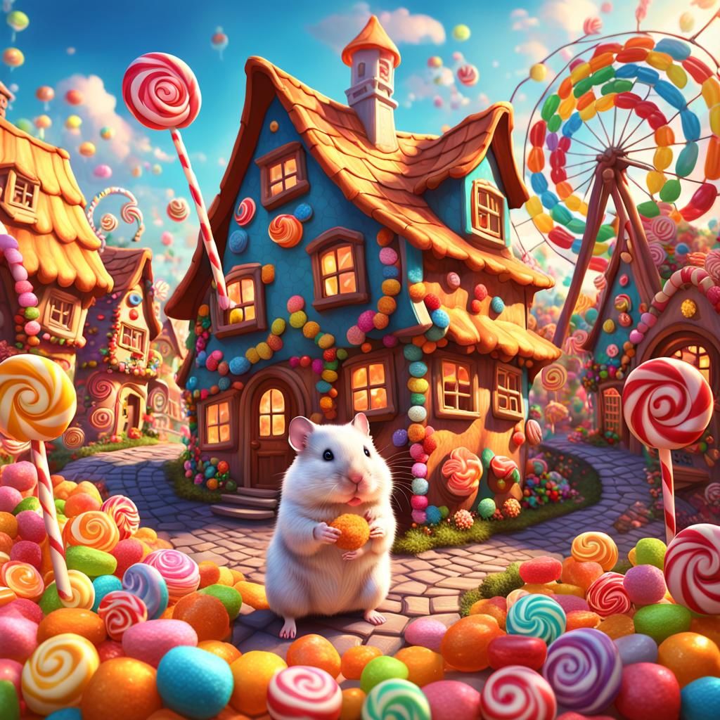 Hamster's Candy Dream: A Vibrant Oil Painting