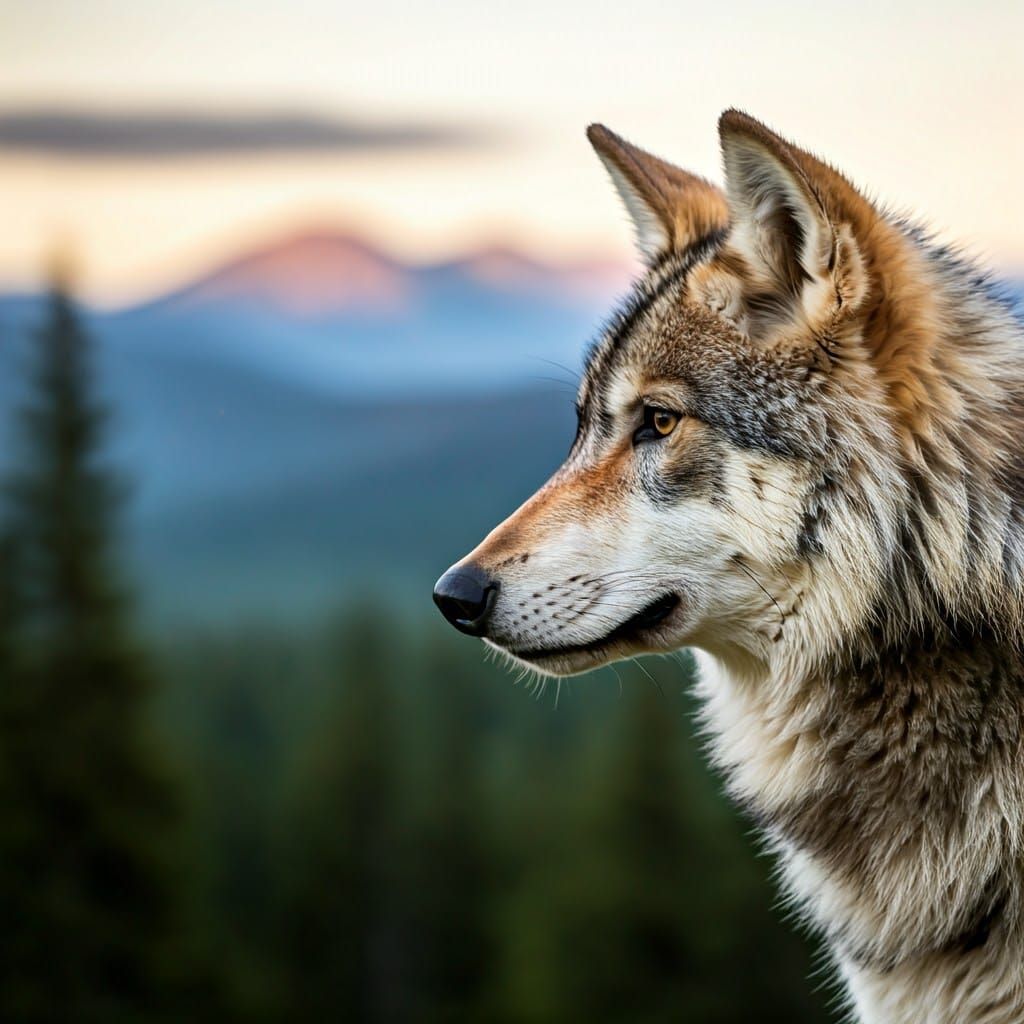 Wolf Profile in Early Morning Light, Wildlife Photography