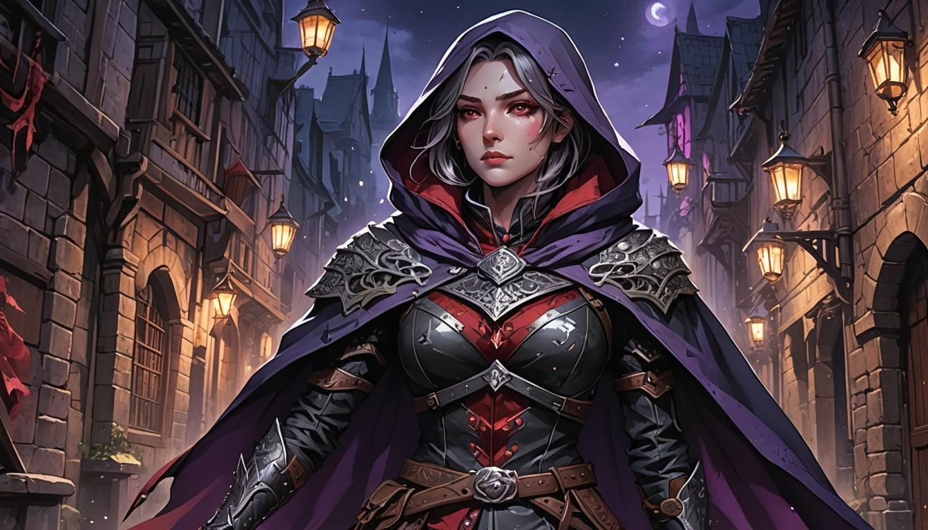 Heroic Anime Rogue in Dark Medieval Alley