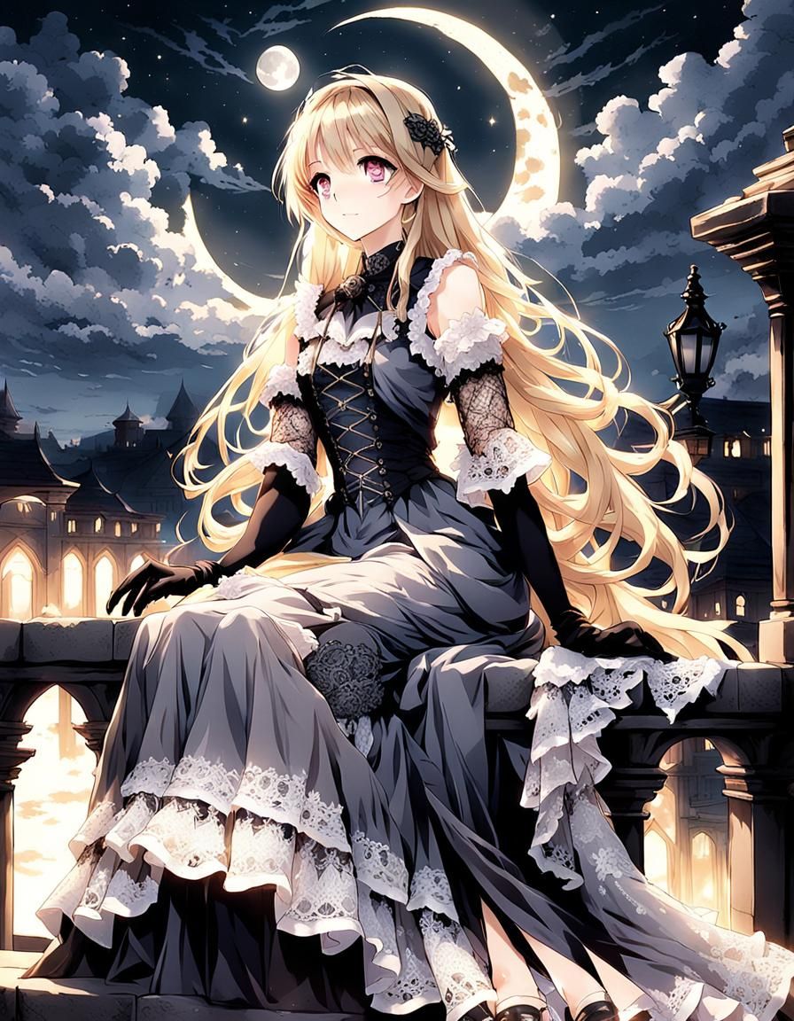 Elegant Anime Girl on Cloud City Balcony