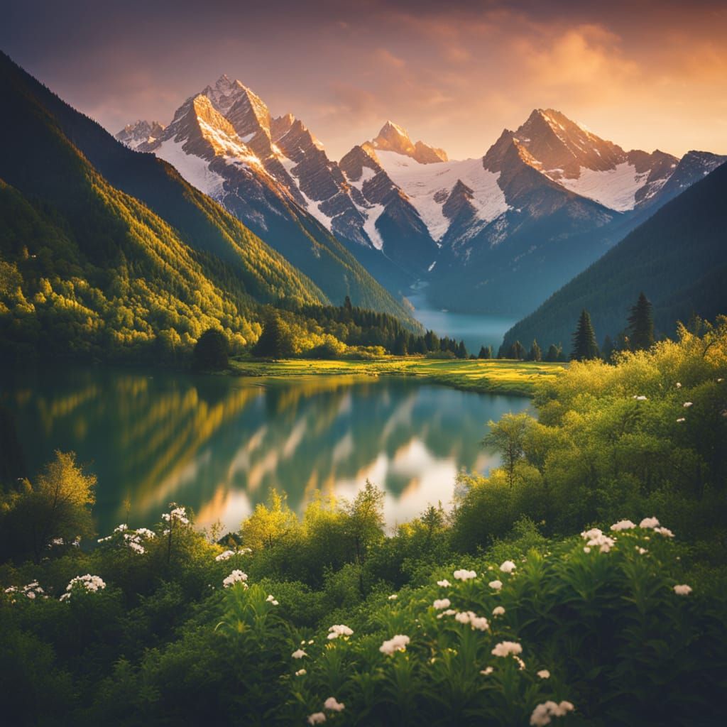 Majestic Mountain Range in Golden Hour Lighting