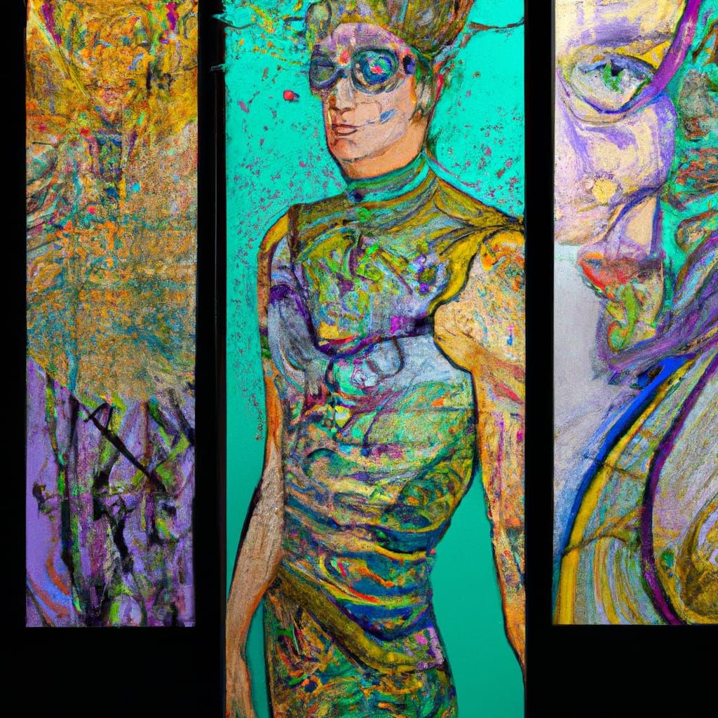 Mosaic Portrait of a Male Deity in Diverse Art Styles