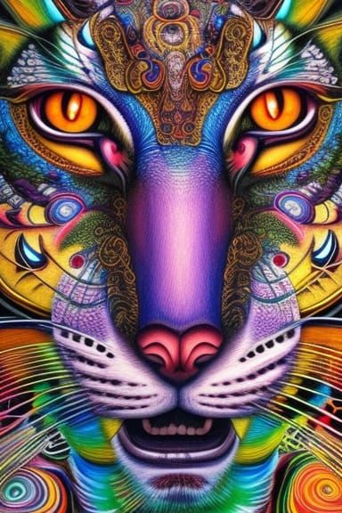 Psychedelic Kitsune Panther Spirit Portrait