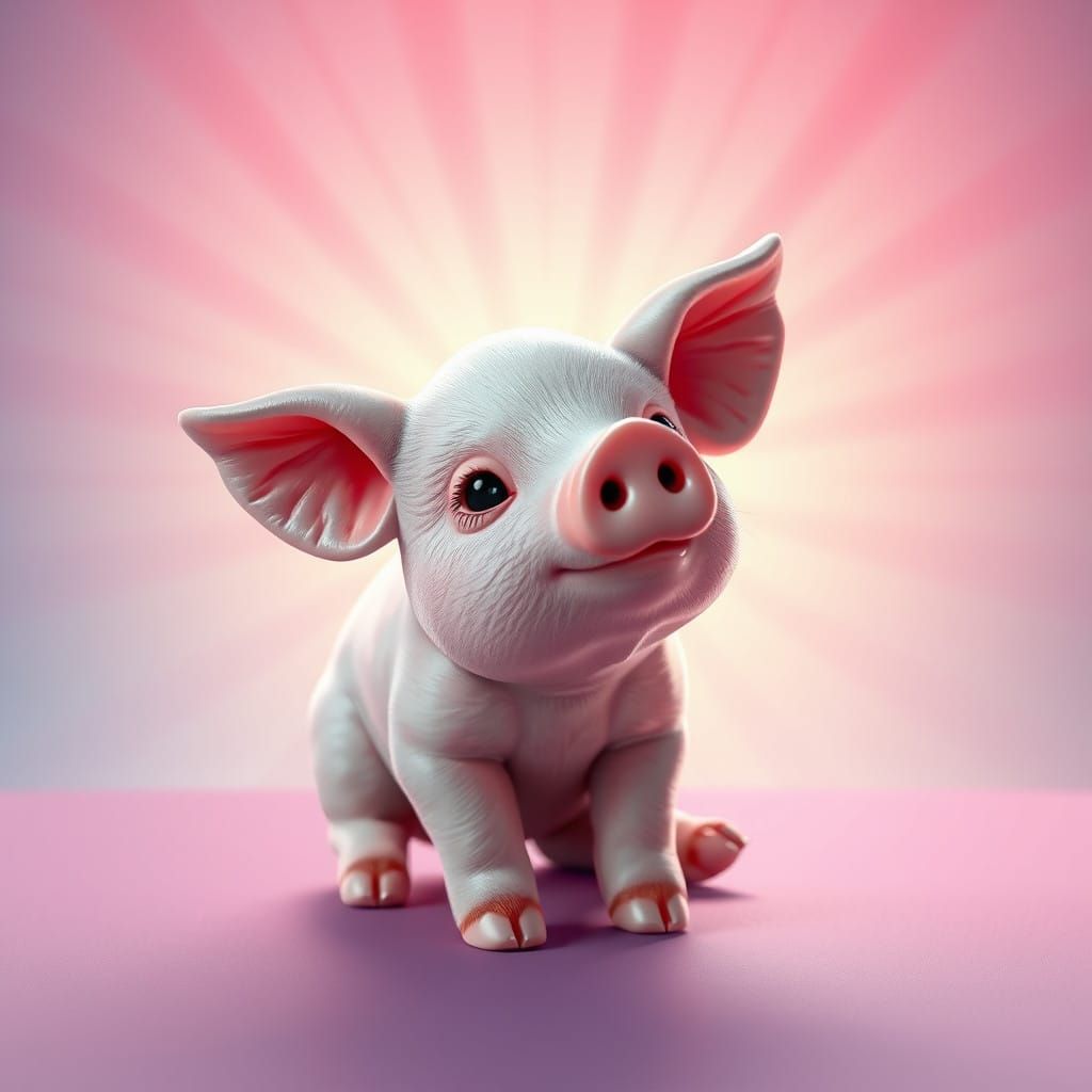 Hyper-Realistic 3D Porcelain Doll Piglet in Whimsical Settin...