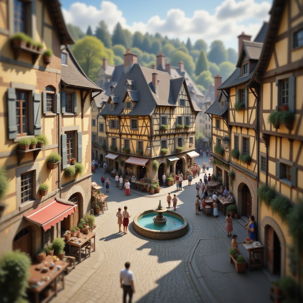 Vibrant Medieval French Market Square Photo