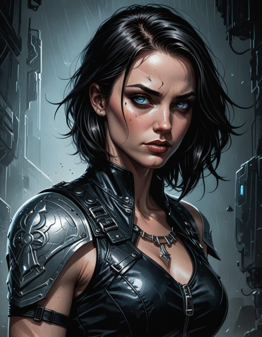 Dark Gritty Sci-Fi Goddess in Metallic Armor