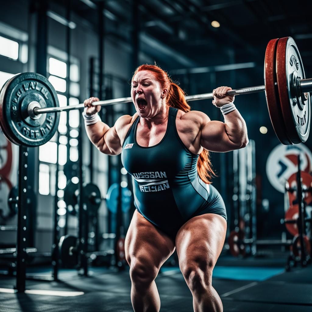 Plus-Size Russian Weightlifter in Sports Photography Style
