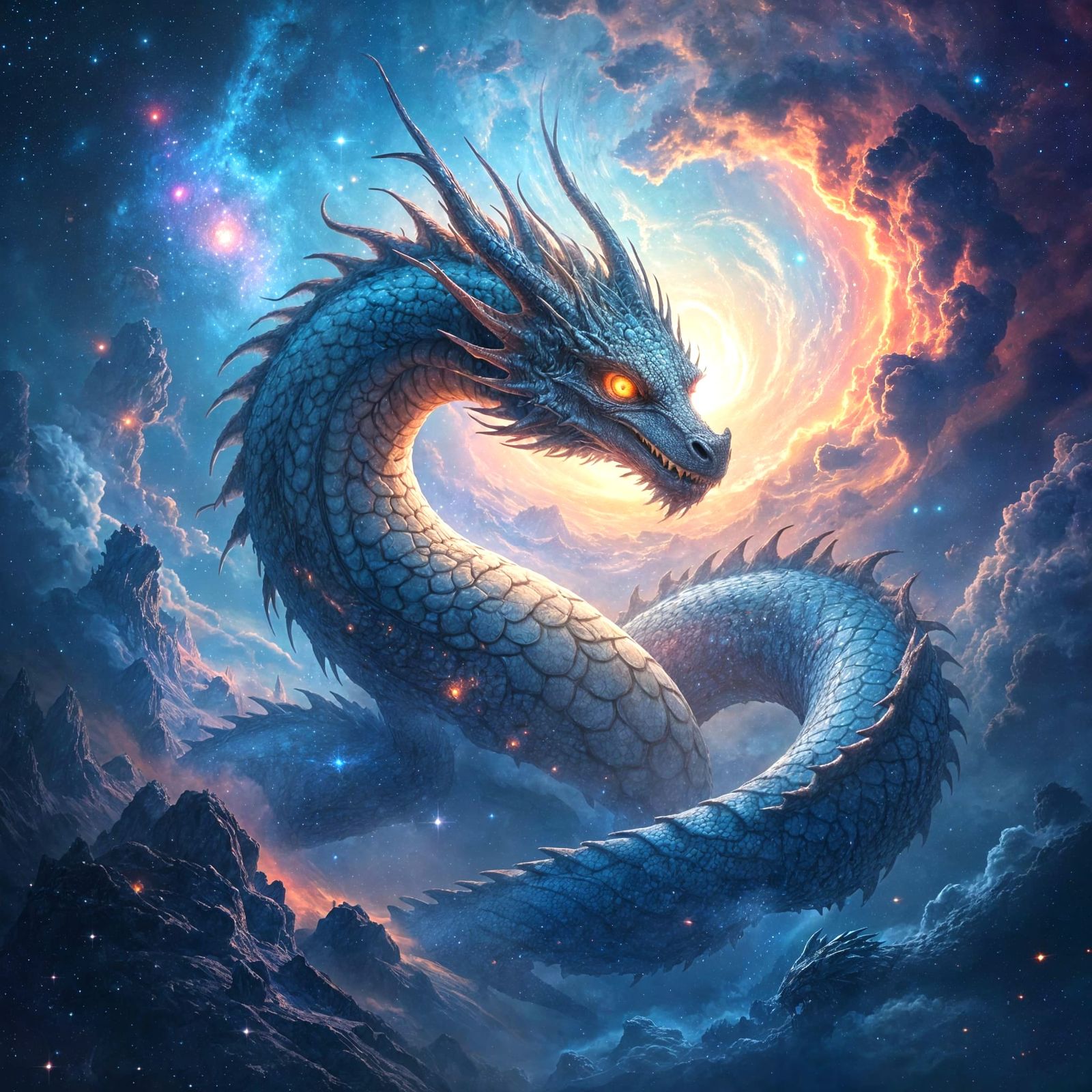 Cosmic Dragon Coiled Around Nebula