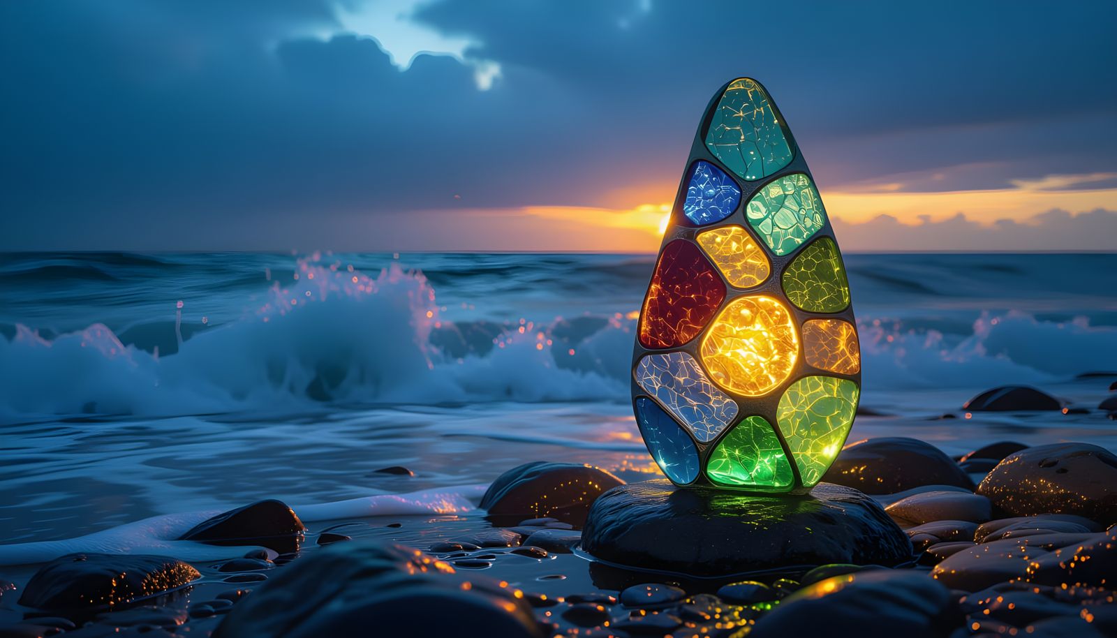Sea Glass Sculpture on Stormy Shoreline