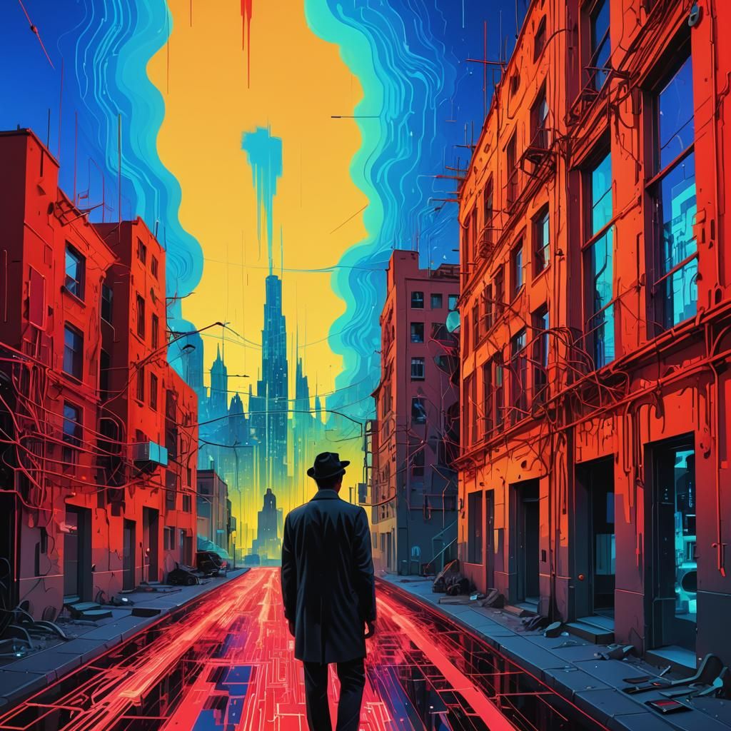 Glitched Cityscape in Salvador Dali-Inspired Surrealism