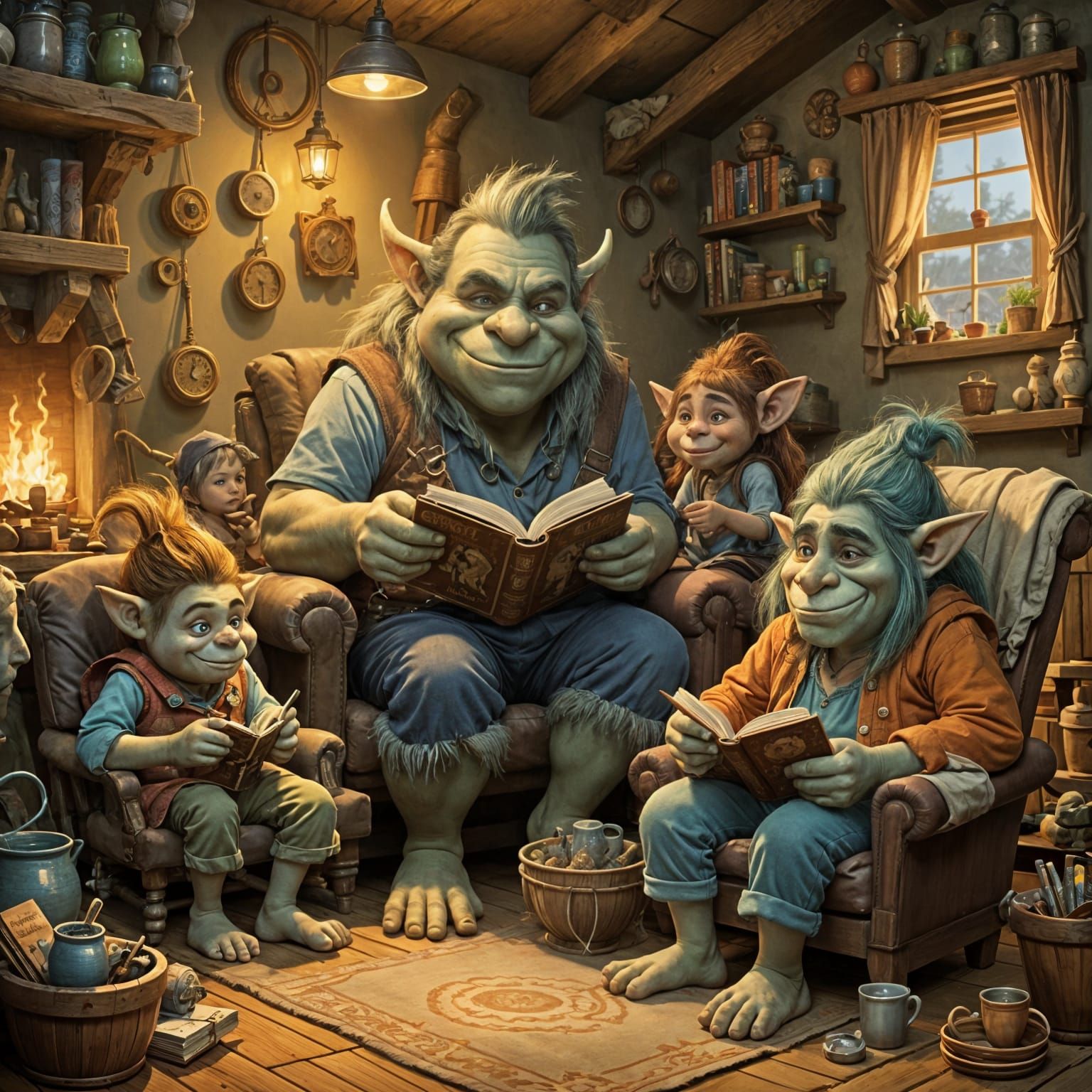 Cozy Troll Family Reading Time