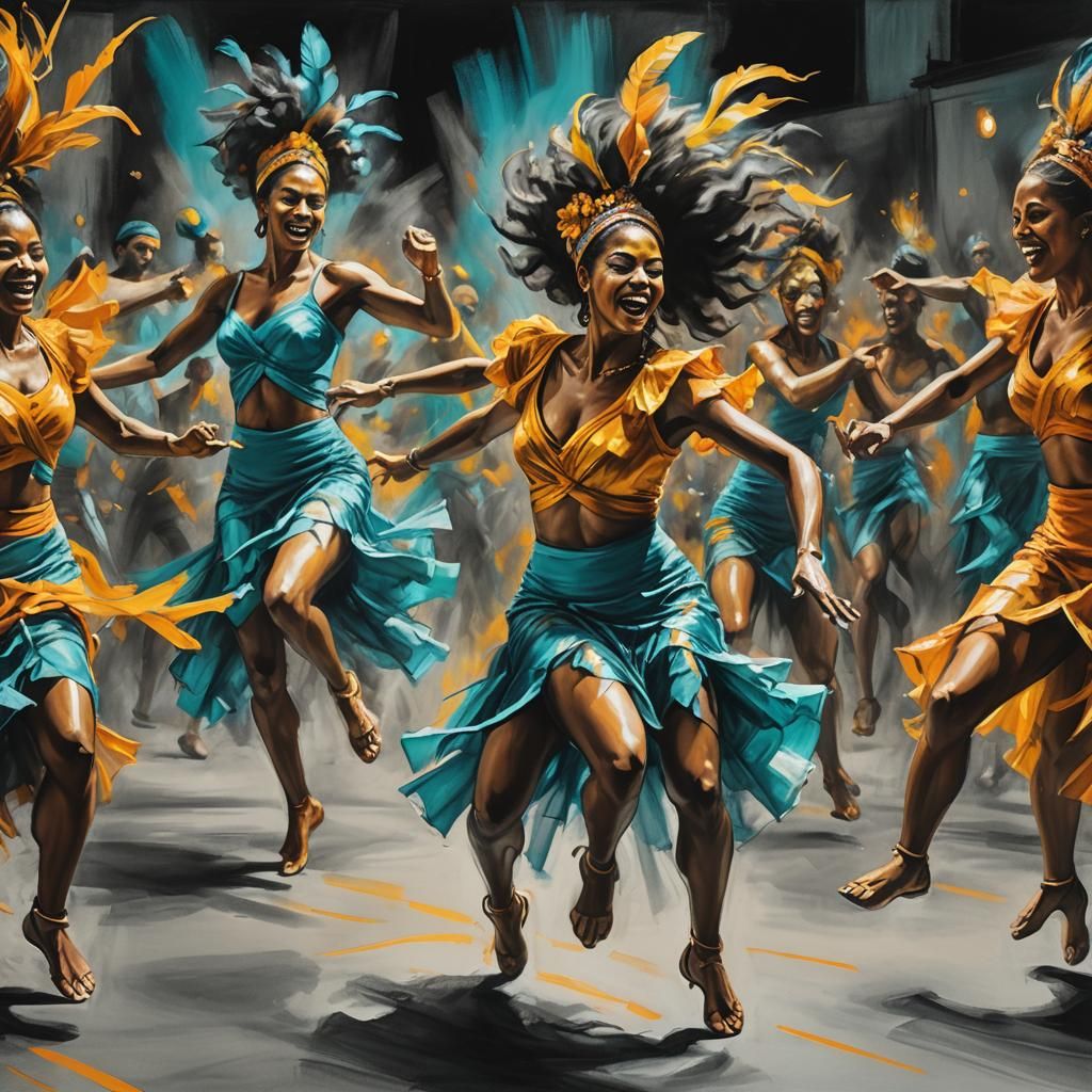 Vibrant Samba Dancers in Energetic Motion