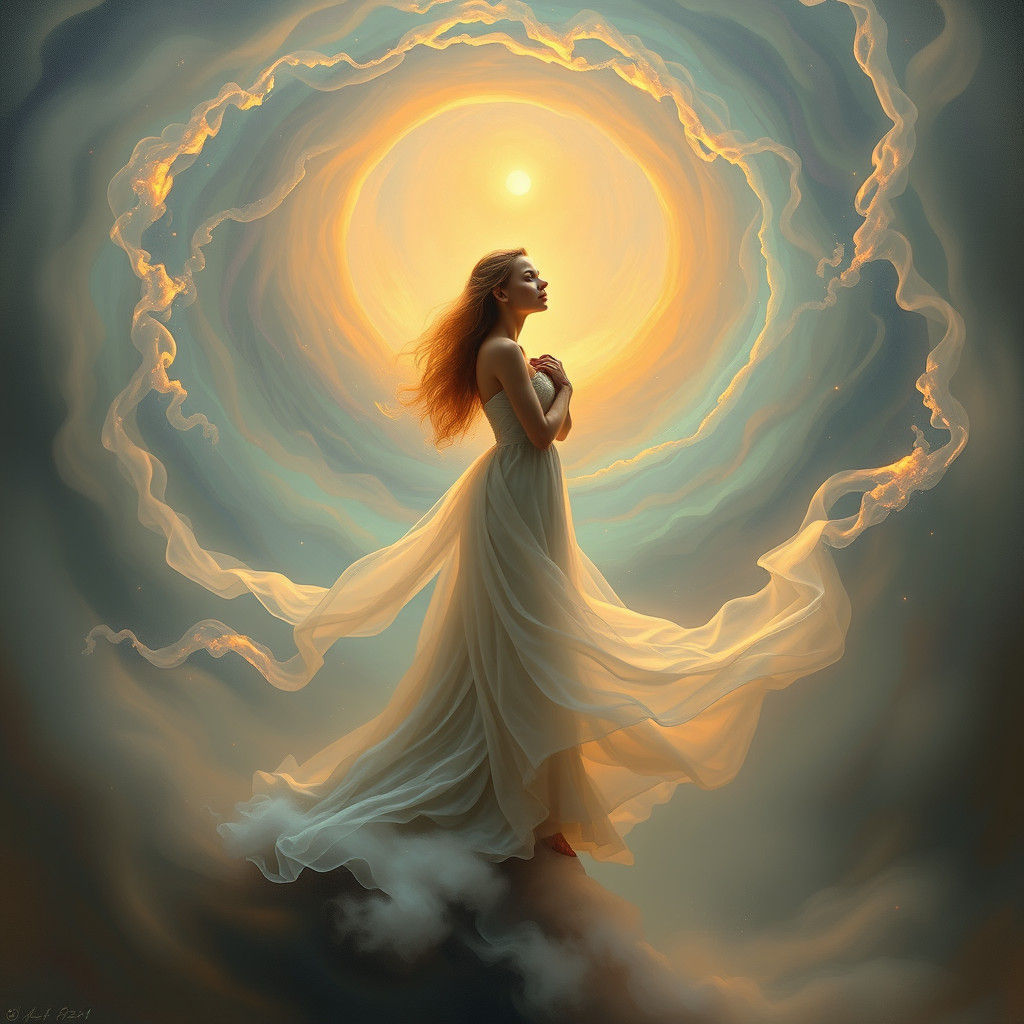 Mystical Woman in Ethereal Mist: Surreal Oil Painting