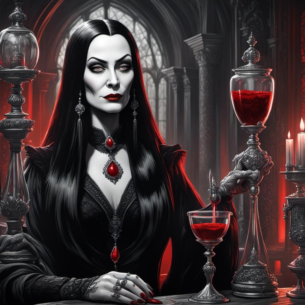 Morticia Addams Portrait in Dark Fantasy Style