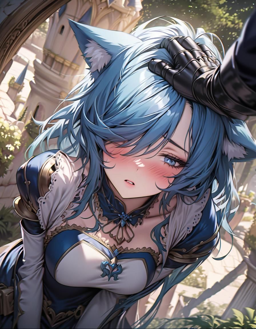 Aesthetic Catgirl in Medieval Armor Getting Headpat