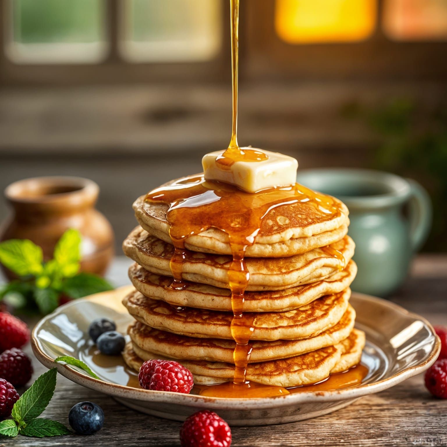 Golden Pancakes with Syrup: Food Photography