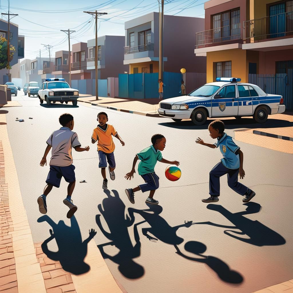 Johannesburg Children at Play: Vibrant Oil Painting