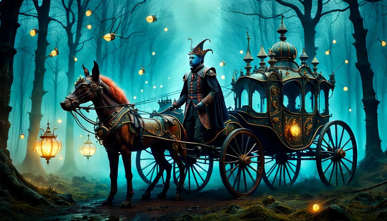 Steampunk Fox Jester Prince in Misty Forest Battlefield