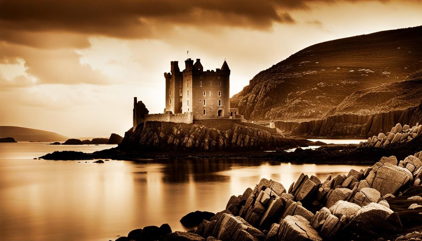Kilcoe Castle, Ireland: Sepia-Toned Historic View