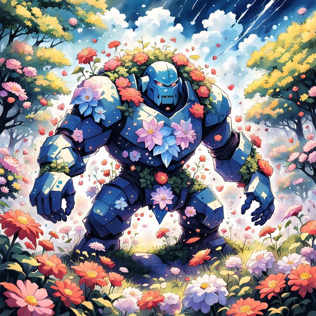 Floral Fantasy Golem in Anime Style