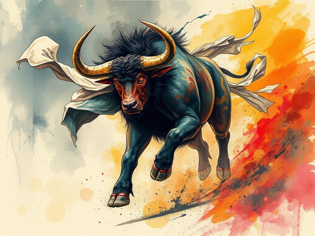 Mythical Minotaur in a Frenzied Dash