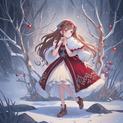 Enchanting Cranberry Girl in Winter Fantasy Style