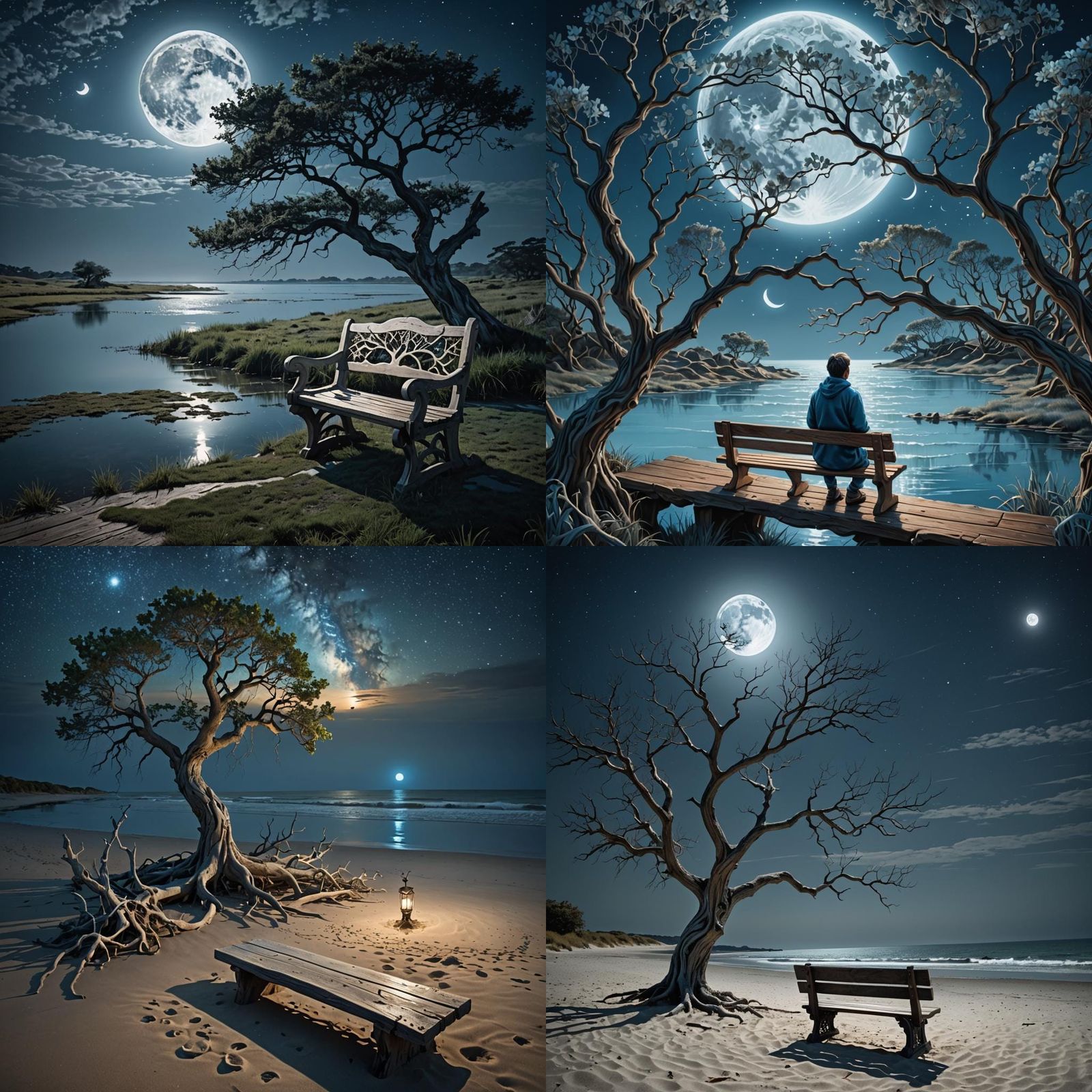 Surreal Night Beach Scene in Dreamlike Style