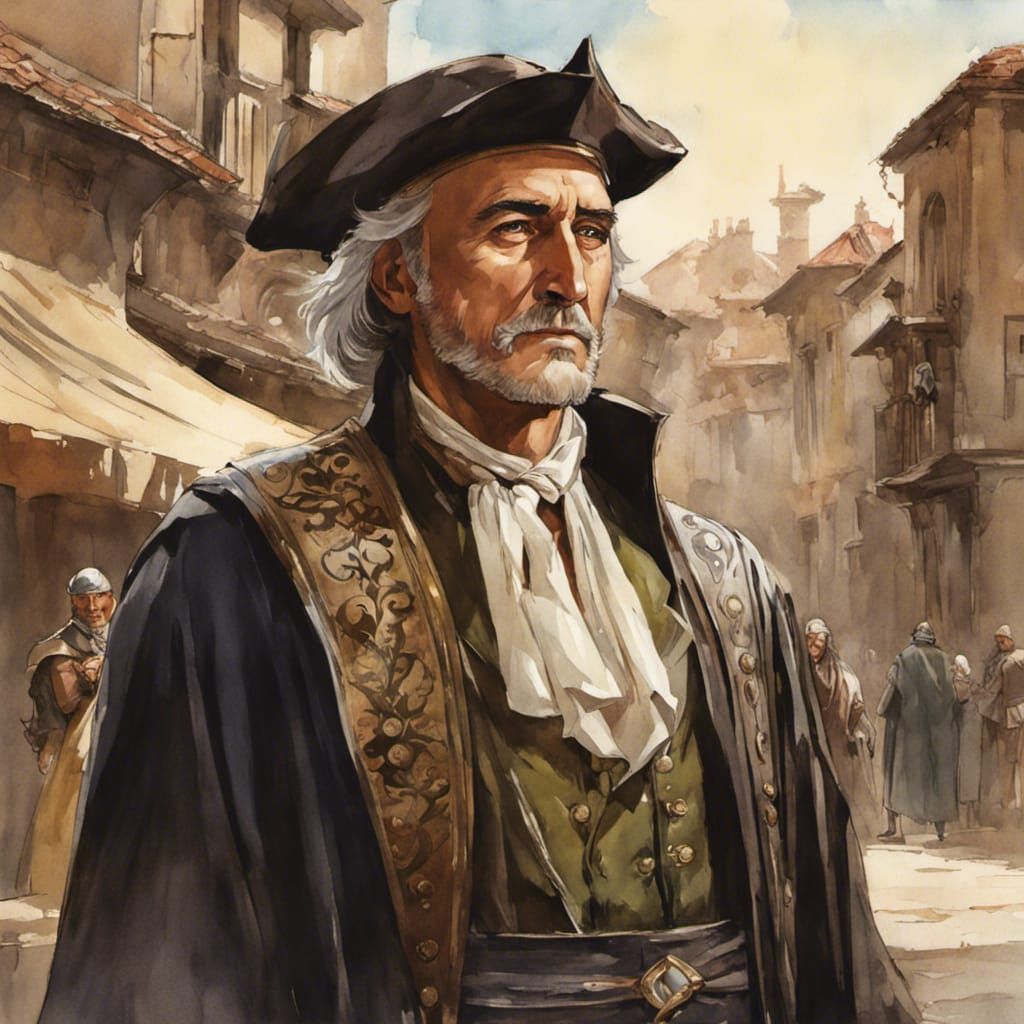 Renaissance Merchant Portrait in Comic Book Style