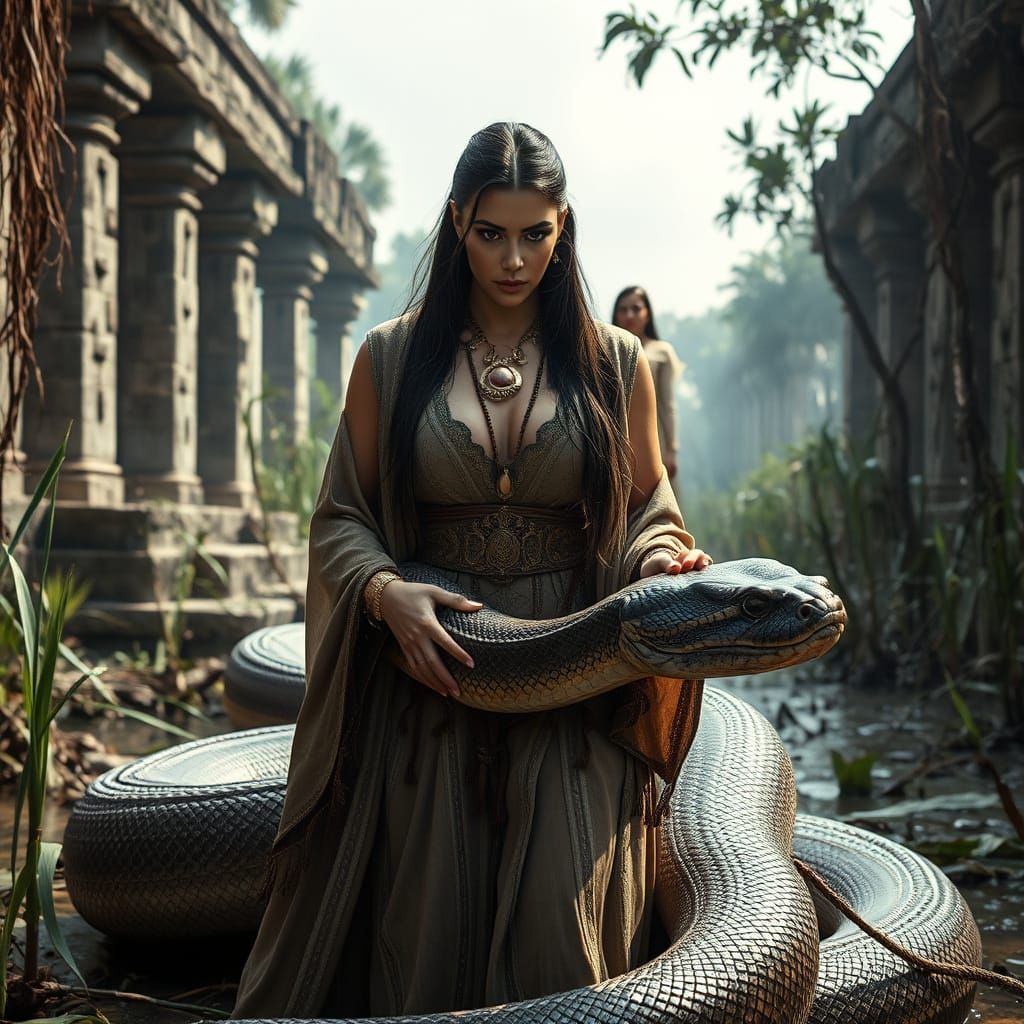 Ancient Sumerian Priestess Pays Homage to a Majestic Python
