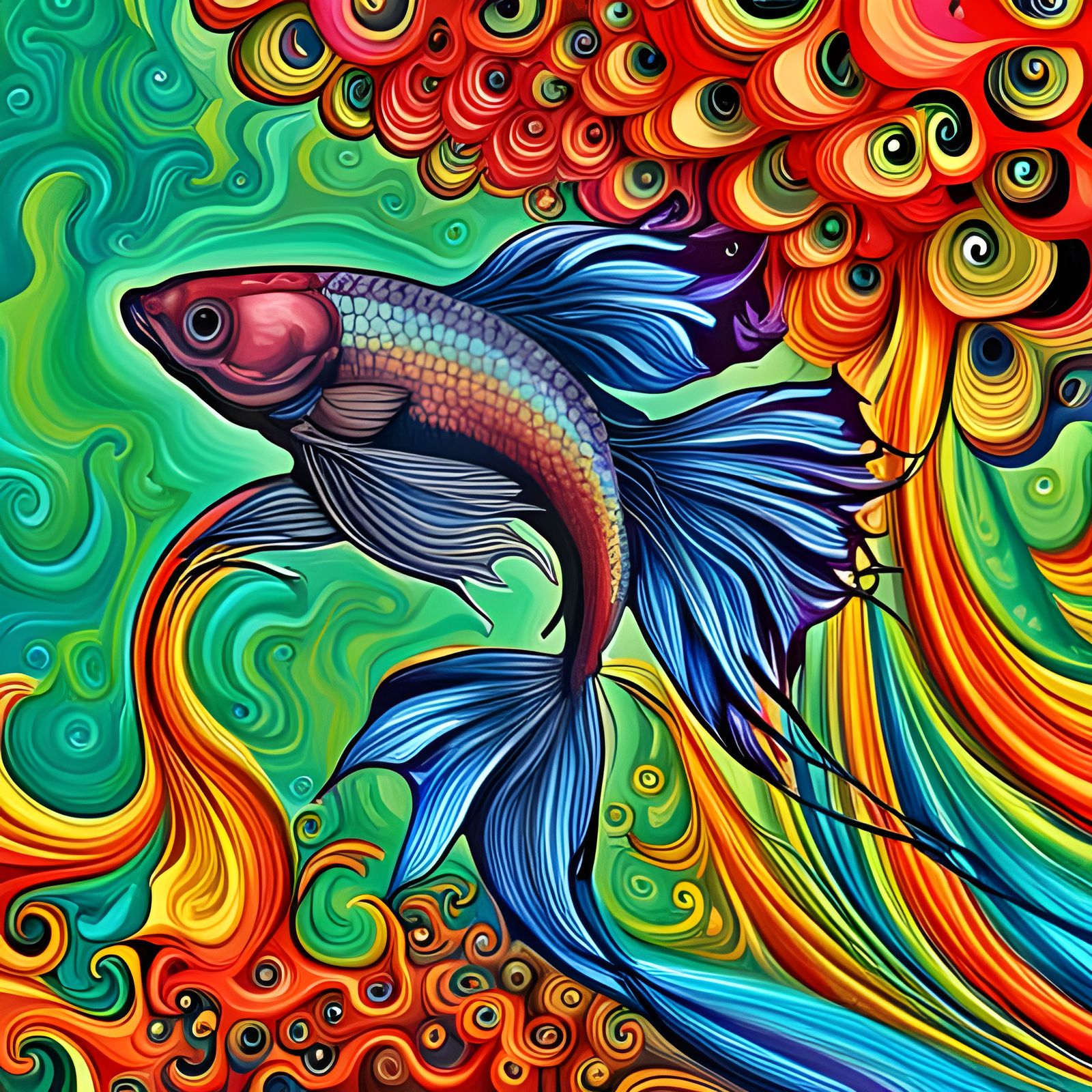Rainbow Fighting Fish Leaping From Water