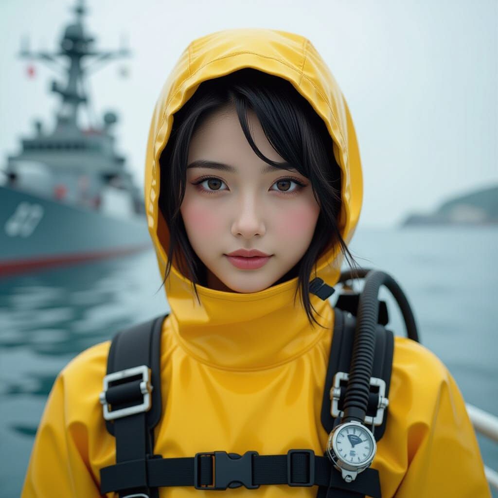 Japanese Idol Diver in Wetlook Suit Prepared for Mission