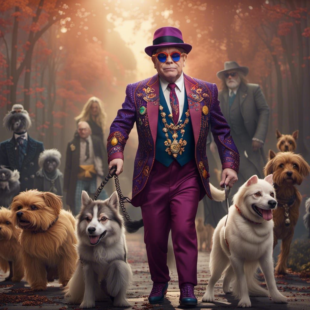 Elton John Dog Walker: Detailed Digital Portrait