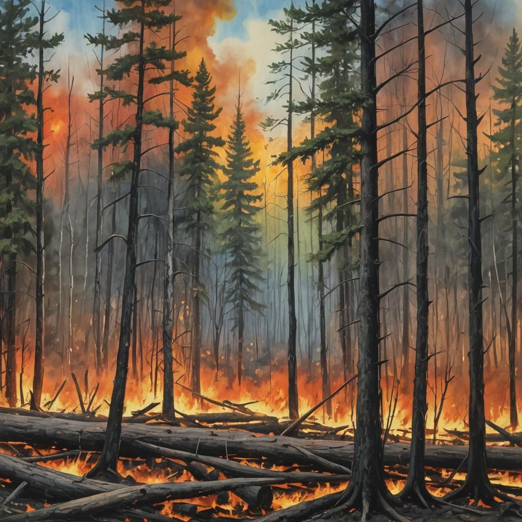 Peshtigo Fire in Gouache Impressionist Style
