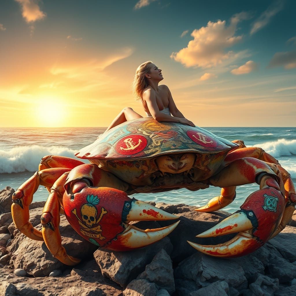 Graffiti Crab on Pirate Coast at Sunset