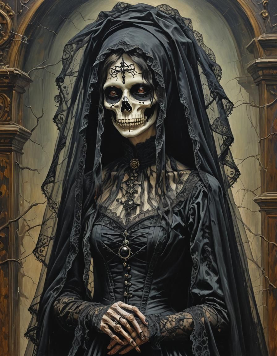 Gothic Victorian Death Art with Black Veil