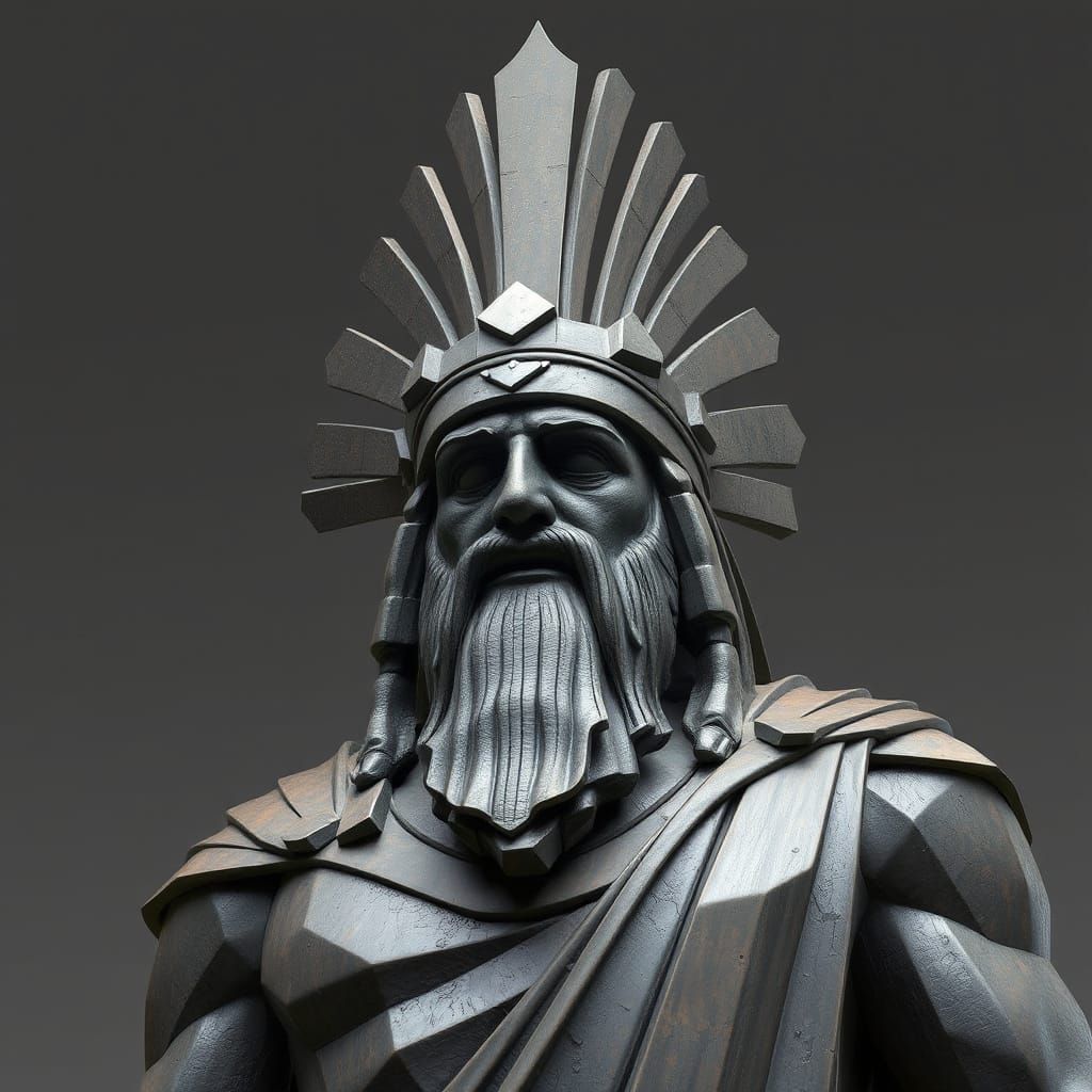 Xerxes in Brutalist Cubist Bronze Statue Style