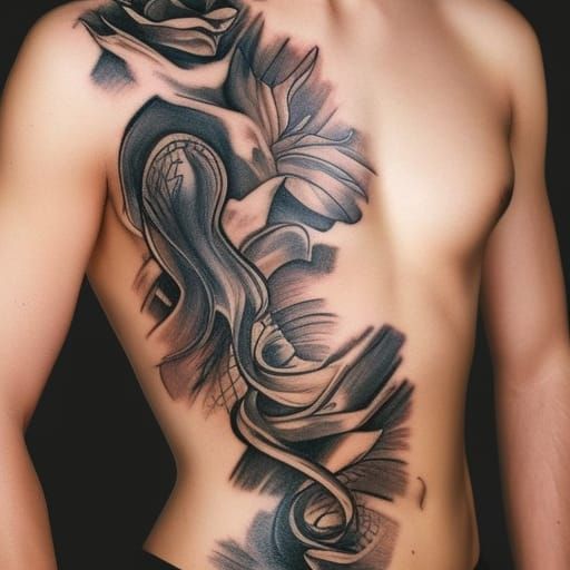 Detailed Tattoo Portrait in Art Nouveau Style