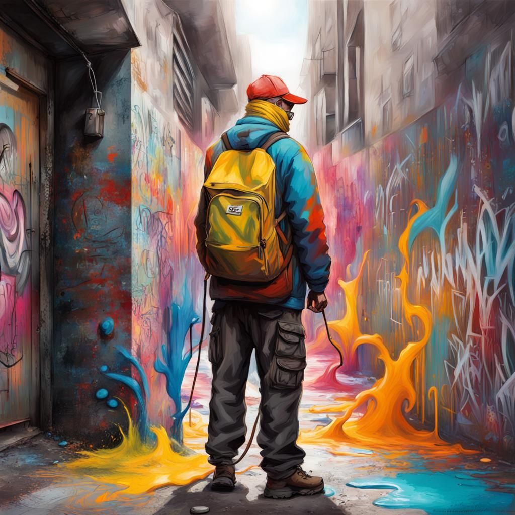 Graffiti Art: Man Helping People with Volunteering