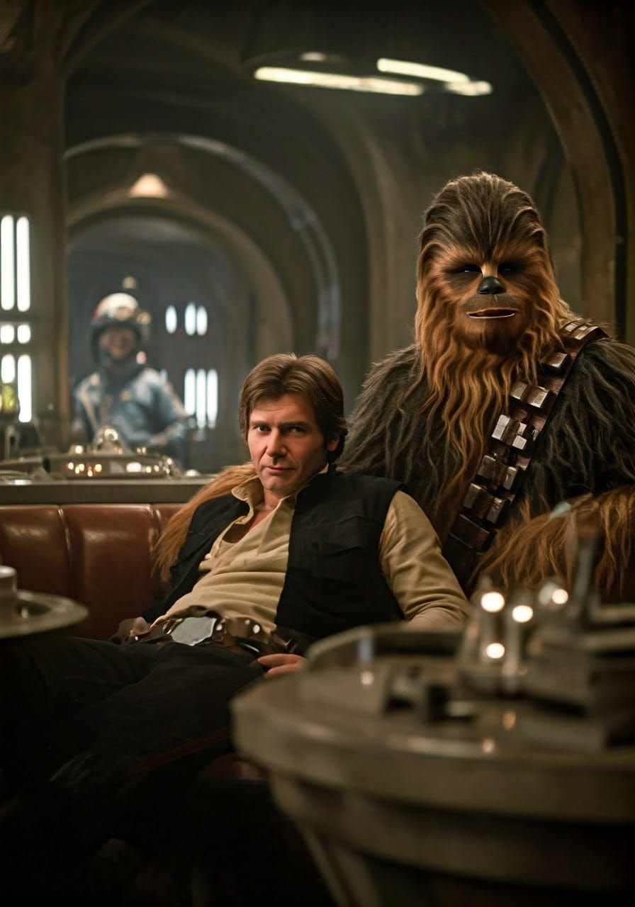 Han Solo and Chewbacca Lounging in Mos Eisley Cantina