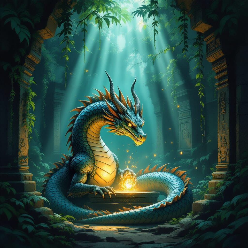 Dragon in Ancient Temple Dark Fantasy Concept Art