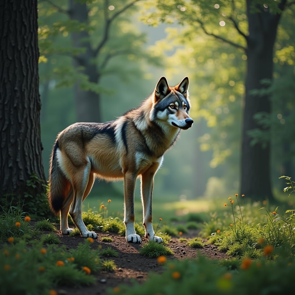 Wolf in Green Forest Habitat