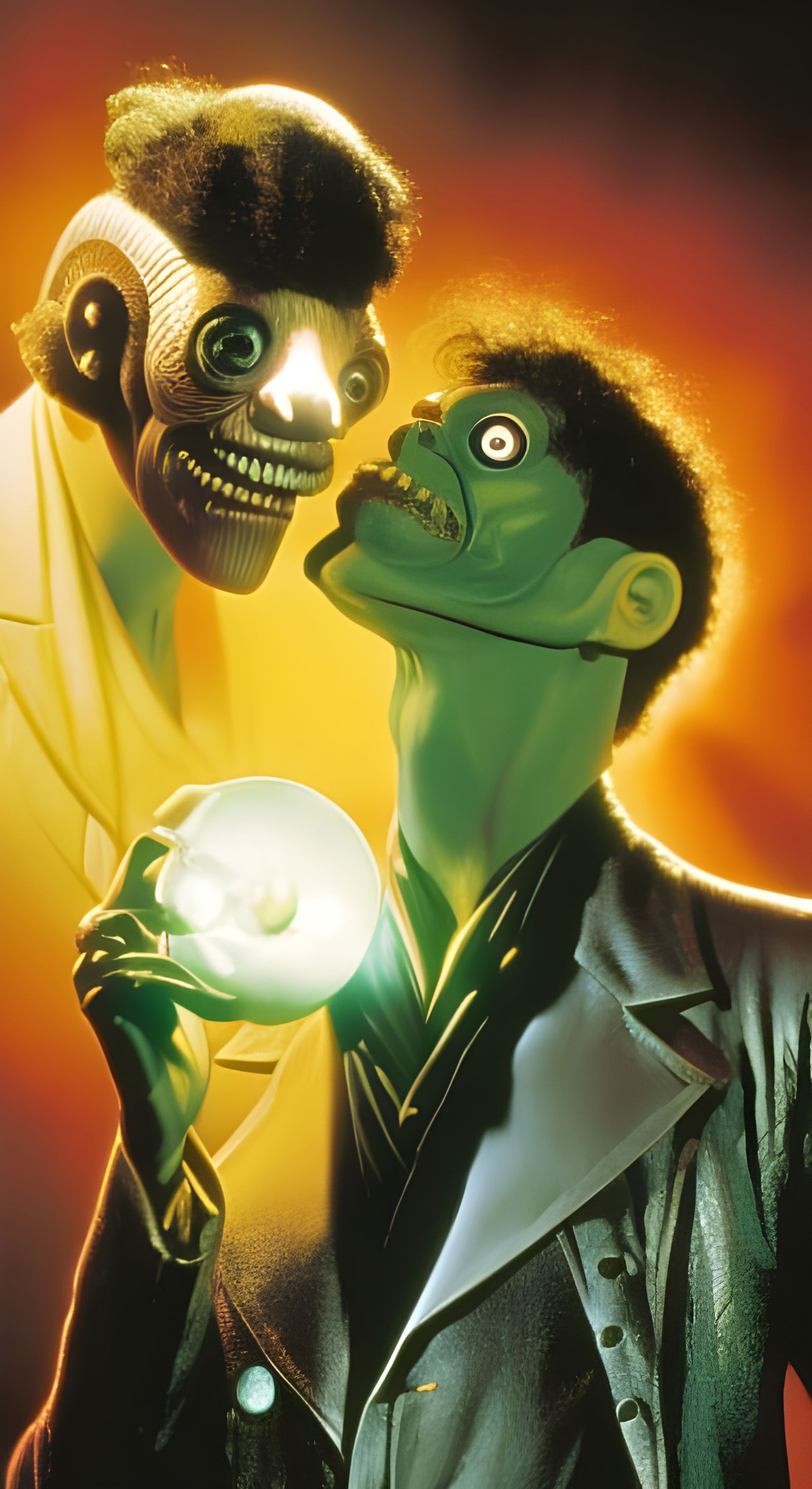 Weird Science Frankenstein Portrait in Art Nouveau Style