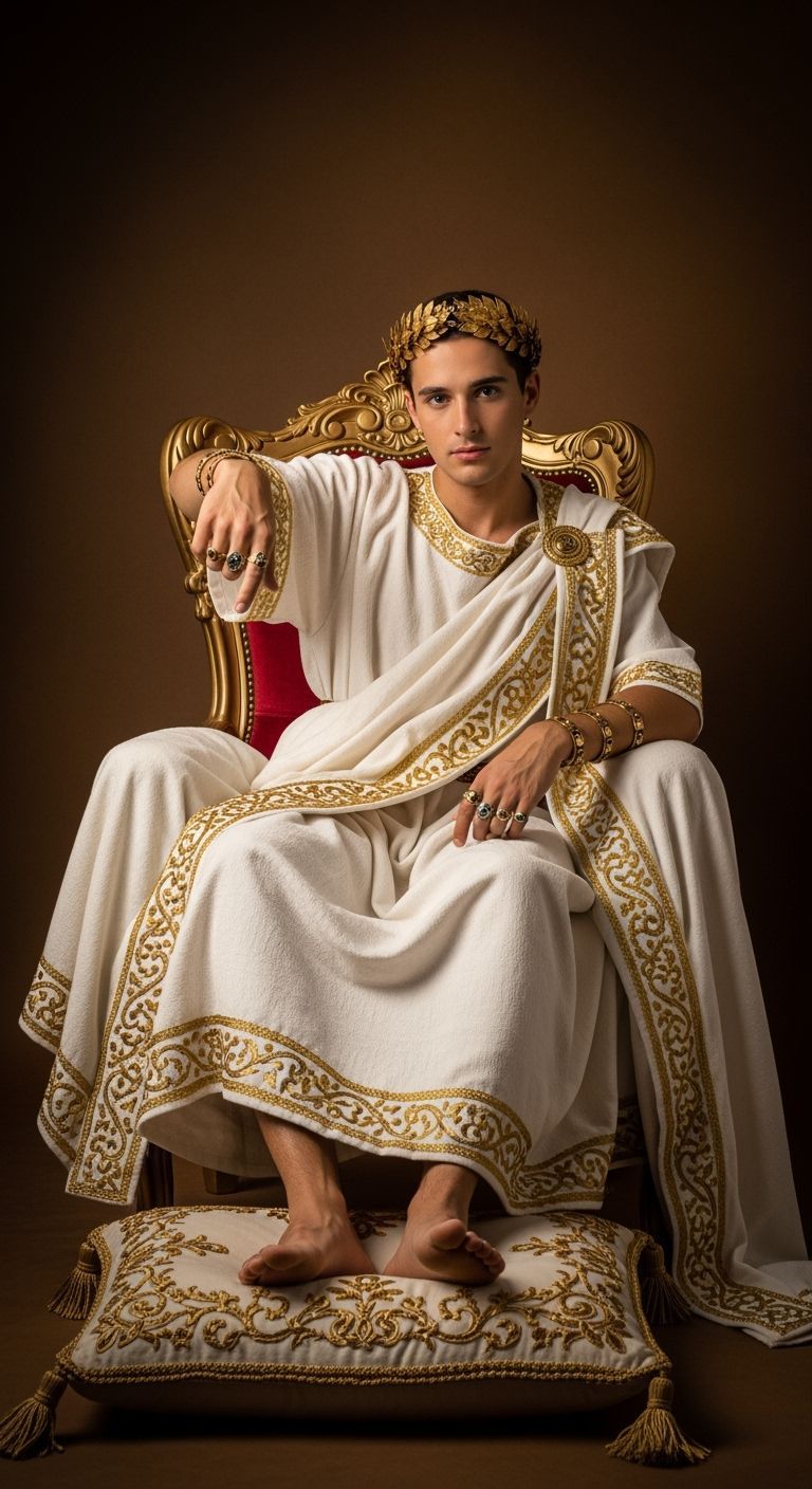 Young Emperor on Gold Throne in Soft Natural Light