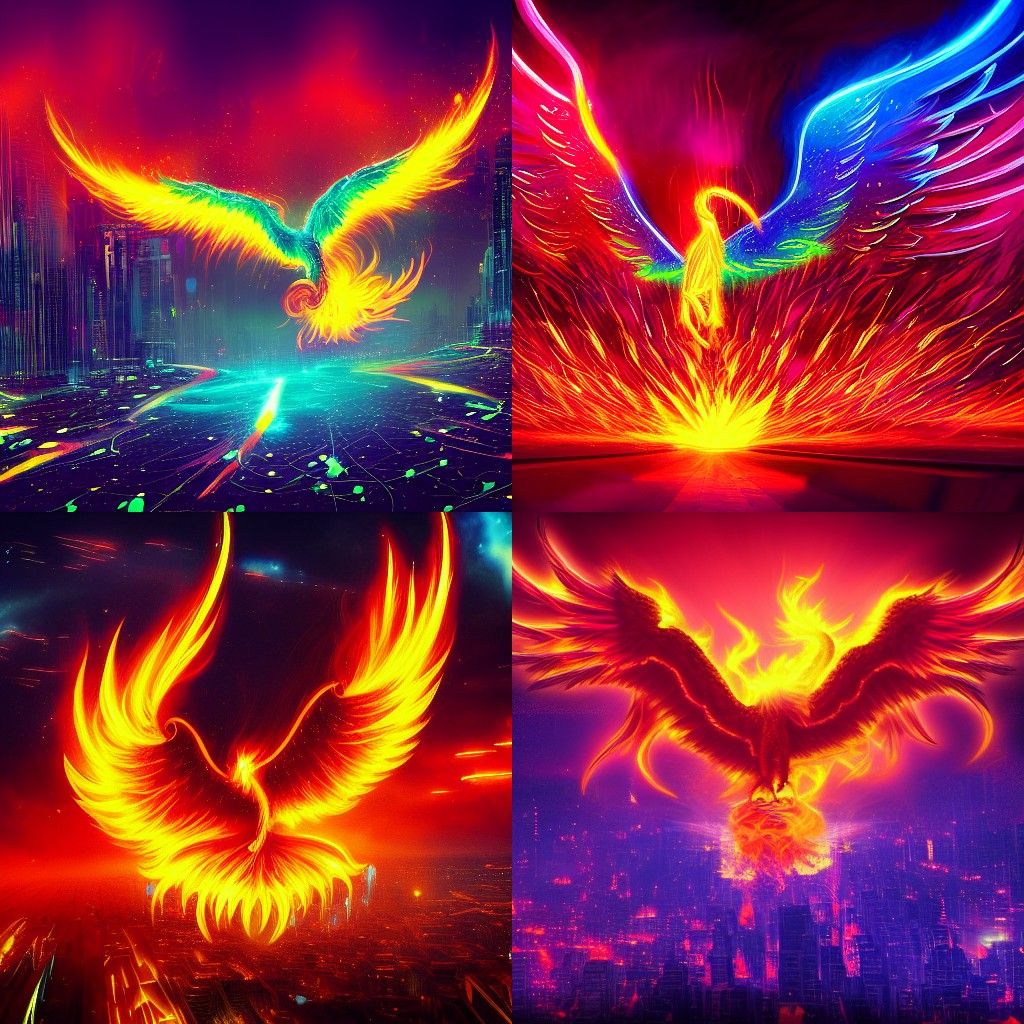 Phoenix Rising from Cyberpunk City in Fantasy Art