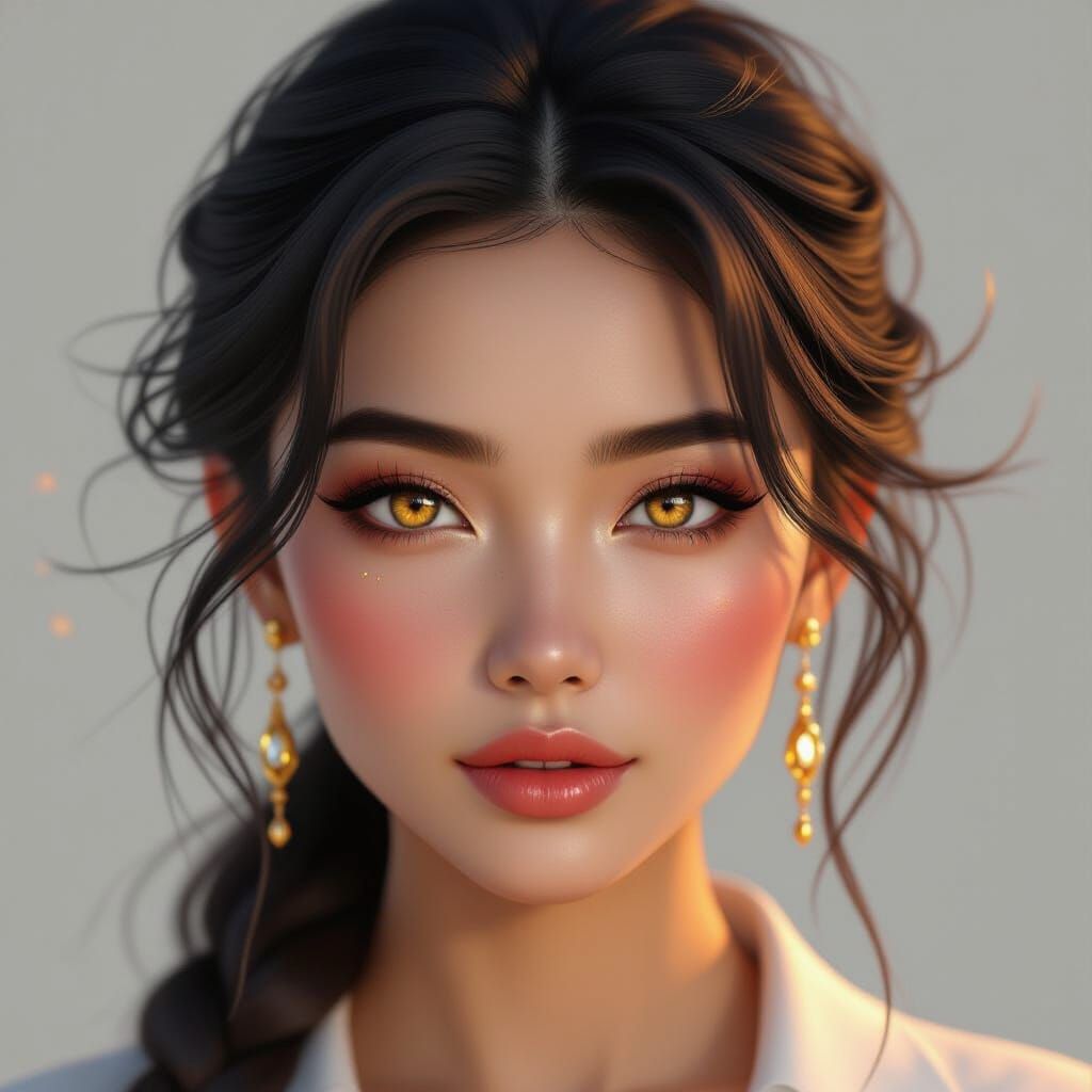 Vietnamese Digital Muse with Amber Eyes in Atmospheric Style