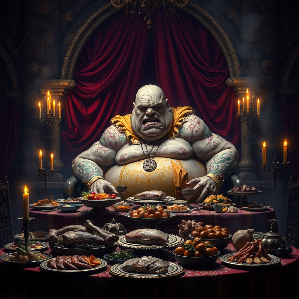 Gluttony: Grotesque Feast in Gothic Splendor