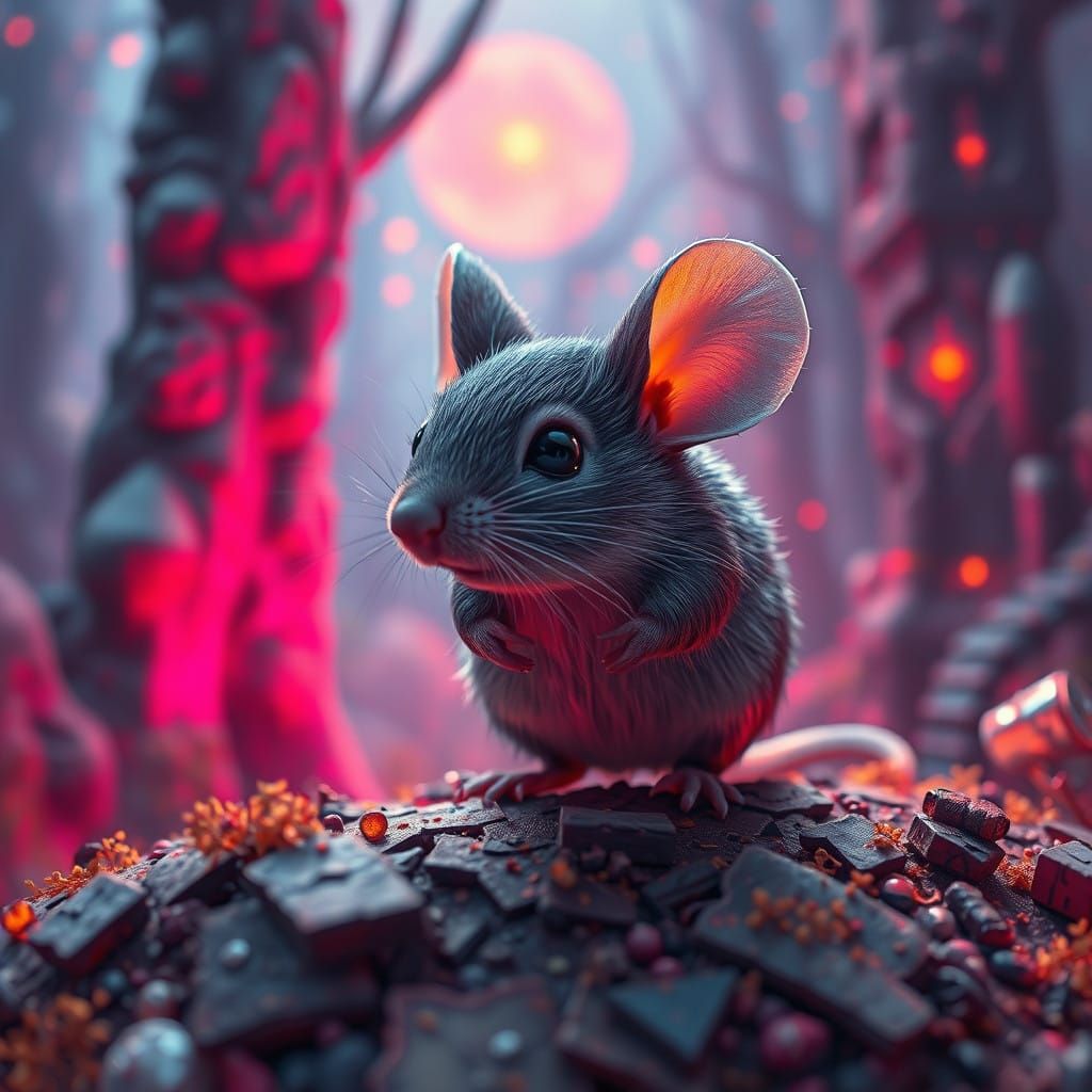Mouse in a Dreamlike Dystopian Landscape
